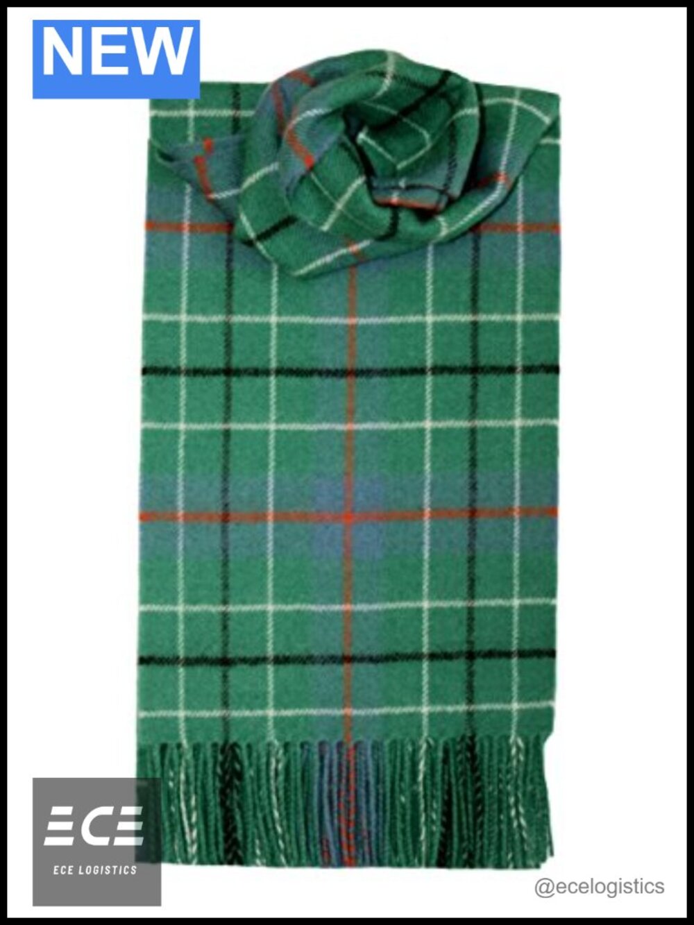 100% Lambswool Tartan Scarf Scotland Made Rolled Fringe 70in